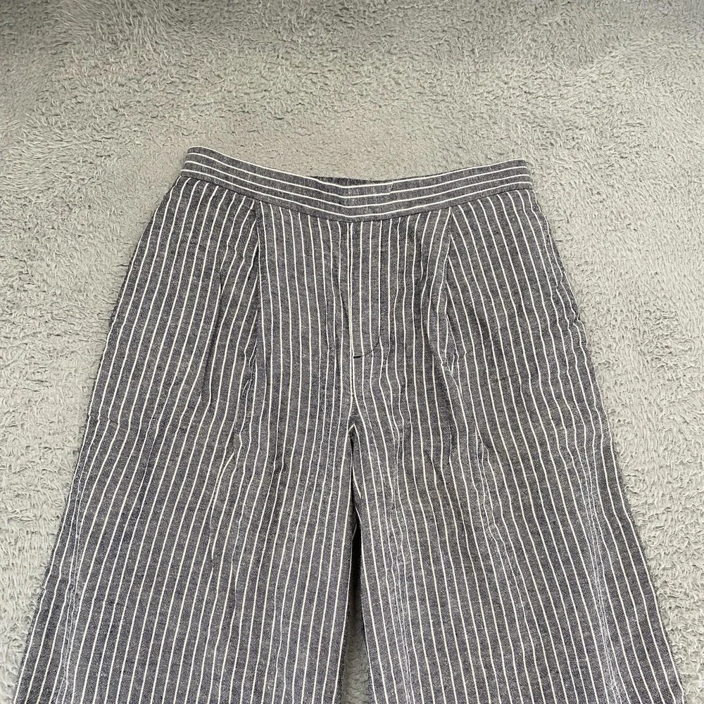 Banana Republic Wide Leg Pants Womens S Blue Stripe Linen Ankle Coastal Beachy